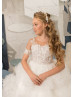 Beaded Ivory Lace Tulle Ruffled Stunning Flower Girl Dress